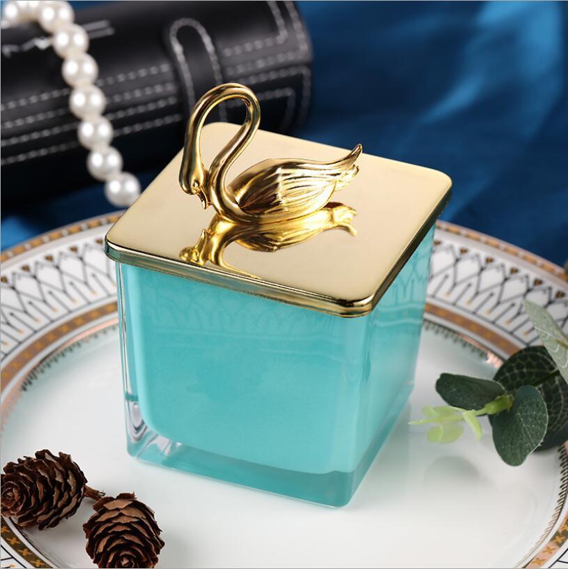 Wholesale Square Colored Glass Candle Jar with Metal Lid for Bulk