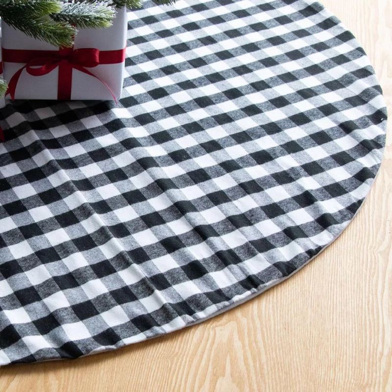 Amazon Hot Selling Black and White Plaid Christmas Tree Skirt Tree Skirt 137cm 120cm