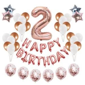 Rose Gold Number 2 Foil Balloons 2 Years Old Happy Birthday Party Decorations