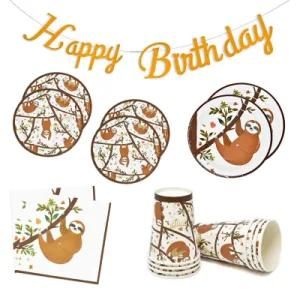 Amazon Party Children Sloth Paper Plate, Cup, Napkins, Disposable Tableware Set