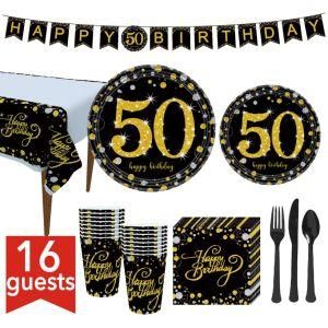 Black Gold 50th Party Disposable Tableware Adult Birthday Party Decor