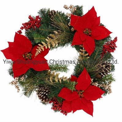 High Quality Green Christmas Wreath Decorated with Flower Pinecone Leaves