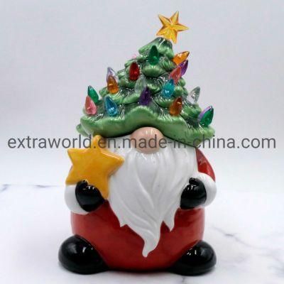 Ceramic Christmas Gnome Canister Storage Wtih Decorative Holiday Light