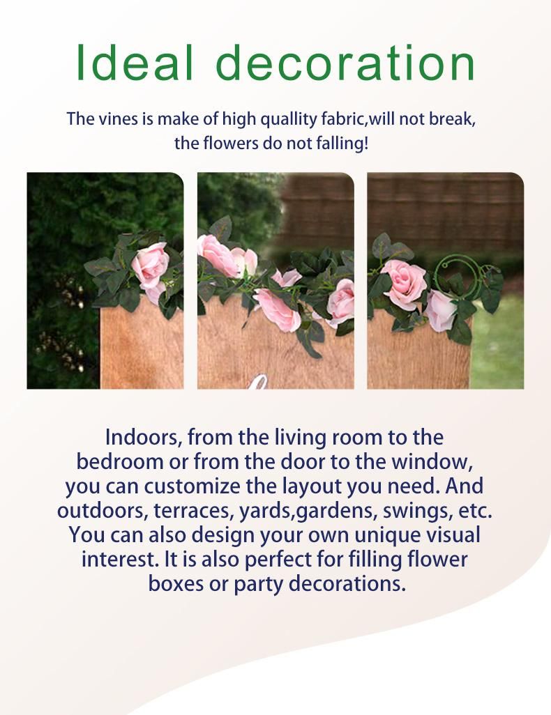 Artificial Rose Vine Flowers Plants Artificial Flower Hanging Rose IVY Home Hotel Office Wedding Party Garden Craft Art Decor Pink