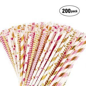 Umiss 200 Biodegradable Colors Striped Paper Straws Rainbow for Juice Cocktail Coffee Wedding Bridalbaby Shower Holiday Party Supplies