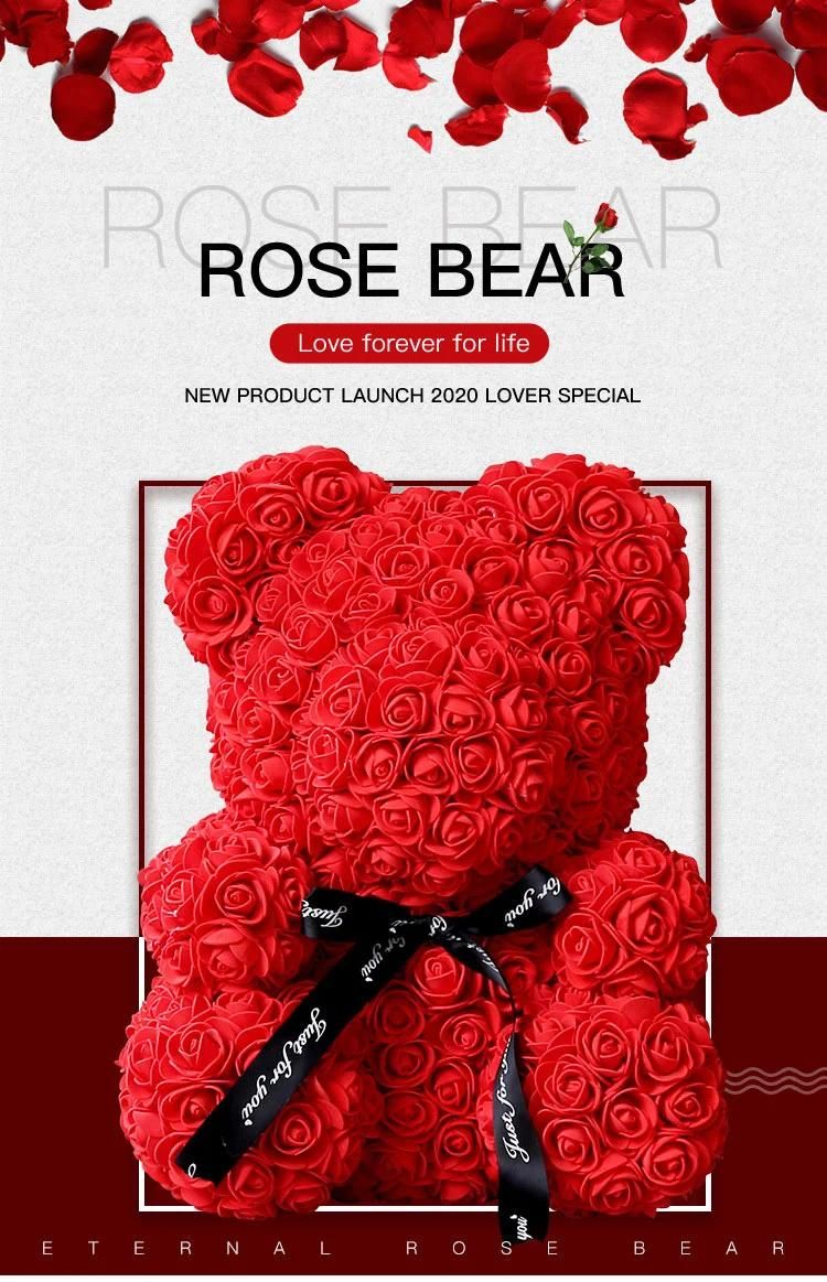 Amazon Hotsale Mothersday Gift Rose Teddy Bear Artificial Foam PE Rose Flower Bear 25cm 40cm Gifts Rose Bear