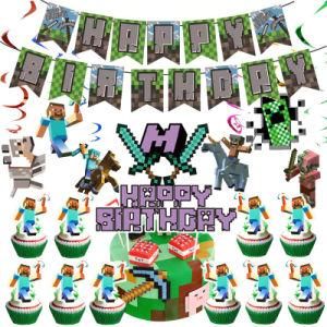 Minecraft Game World Cake Topper Banners Party Supplies