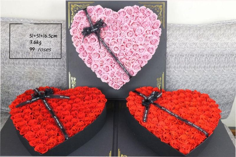 Japanese Technology Beautiful and Romantic Valentines′ Day Wedding Gift Preserved Roses Flower 99 Roses in Large Heart Gift Box