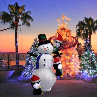 Inflatable Snowman with 3 Penguins on Body with LED Light