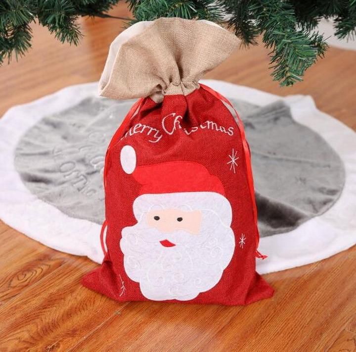 Christmas Portable Drawstring Linen Candy Gift Bag