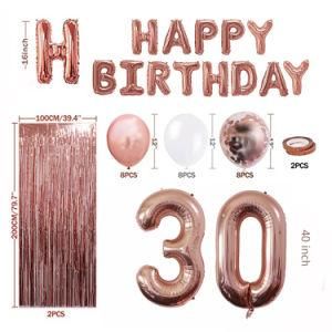 30 Years Old Number Happy Birthday Foil Balloons Rain Curtain