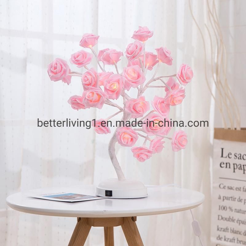 Home Decor Battery Powered Flower Rose Night Light Rose Tree Lamp Flower Light for Home Bedroom Desk Valentine Wedding Decoration