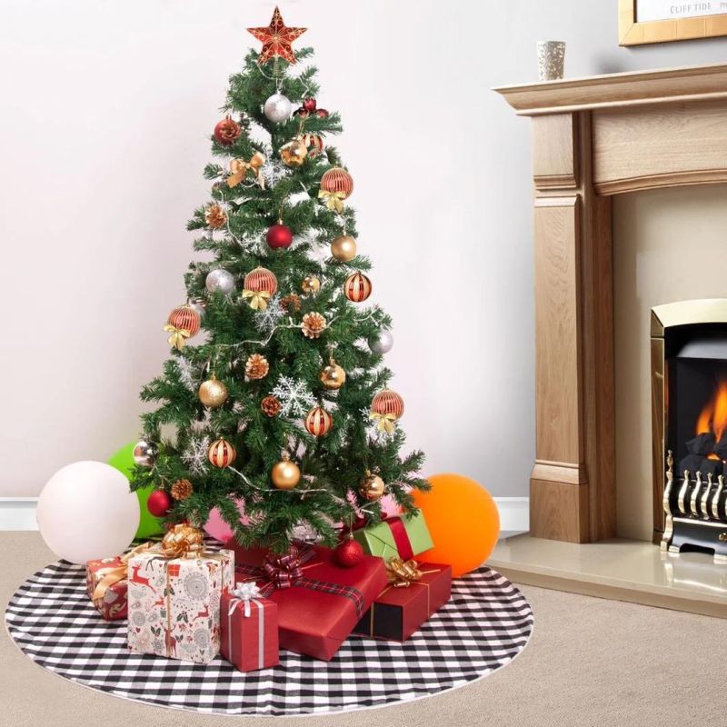 Amazon Hot Selling Black and White Plaid Christmas Tree Skirt Tree Skirt 137cm 120cm