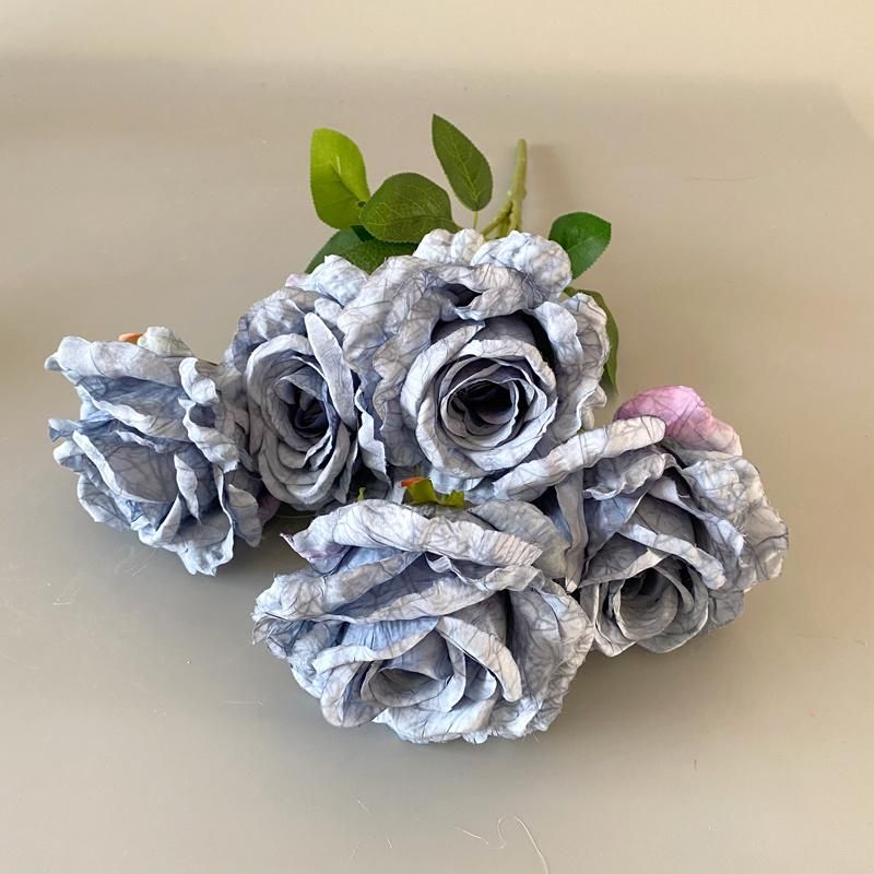 Hot Sale Quality Silk 5heads Rose Flower Silk Rose Flower Bouquet for Wedding Decoration