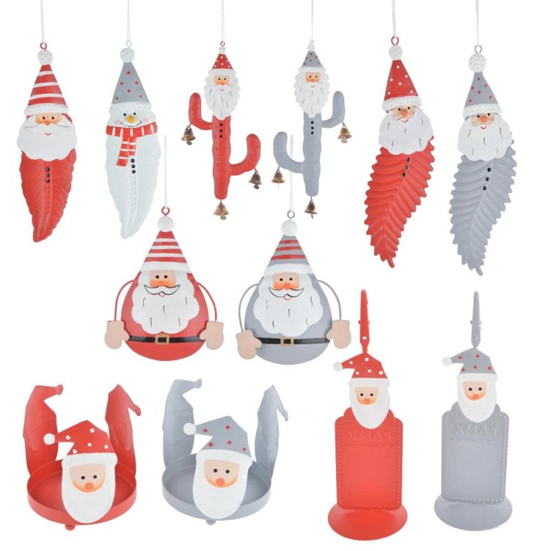 Factory Wholesale Home Decorations Metal Christmas Hanging Santa Figurine Ornaments