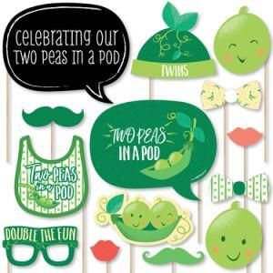 Umiss Baby Shower Party Decorations Photo Booth Props Kit Big DOT of Happiness Double The Fun Twins Two Peas in a Pod