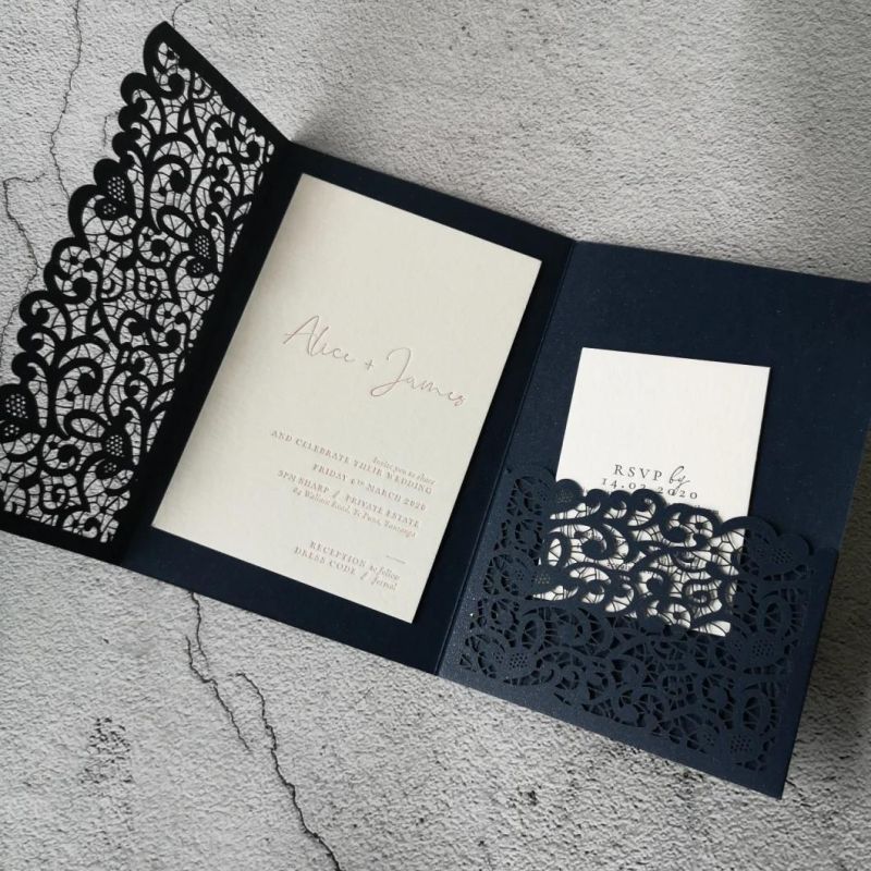 Tri-Fold Laser Cut Pocket Wedding Card Wedding Invitation