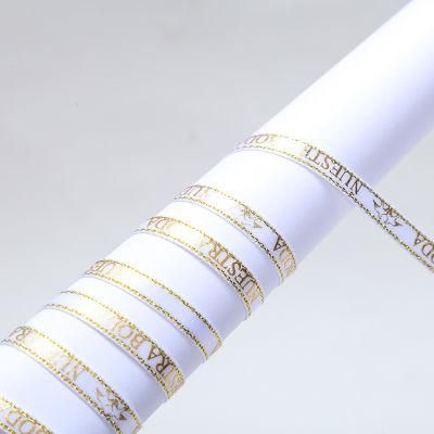 Manufacture Supplier 1 Cm High Quality Satin Ribbon Gilding Printing Logo for Grosgrain Gift Ribbon Decoration
