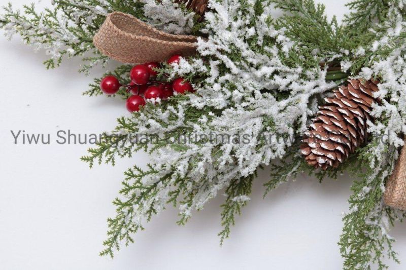 New Design Christmas Pine Needle with White Wreath for Holiday Wedding Party Decoration Supplies Hook Ornament Craft Giftss