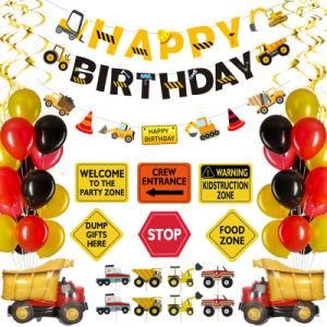 Construction Truck Theme Banner Balloons Children&prime;s Birthday Party Decorations Set
