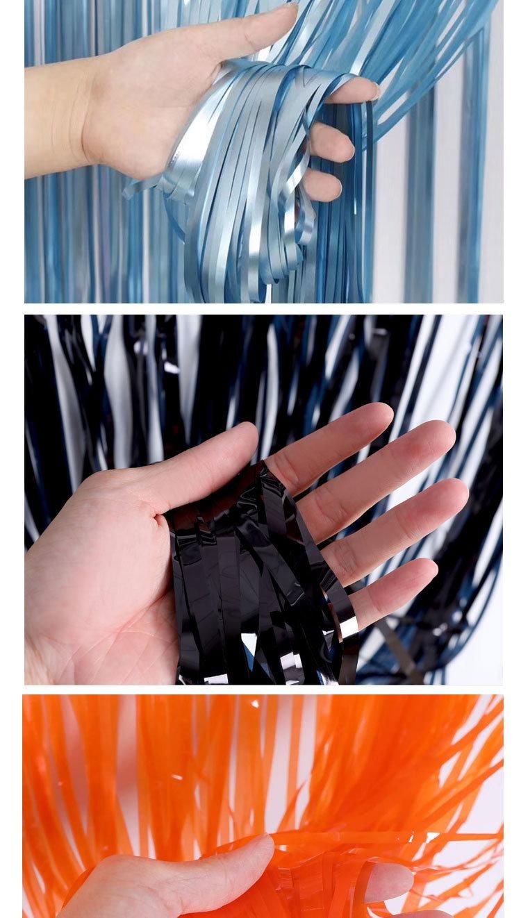 Metallic Laser Tinsel Fringes Curtains Shiny Holographic Gold Foil Curtain Metallic Fringe Tinsel Backdrop