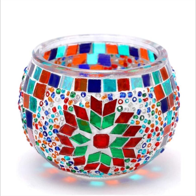 High Quality Handmade Cracked Glass Candle Jar Multi-Color Tealight Holders