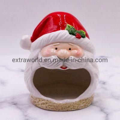 Wholesale Santa Shaped T-Light Ceramic Candle Holder for Christmas Decoration