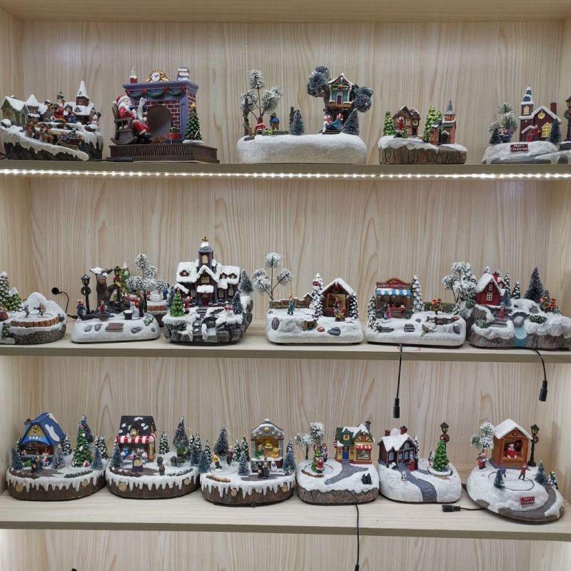 New Products Warm White Lights Winter Snow Scene Polyresin Christmas Village Houses