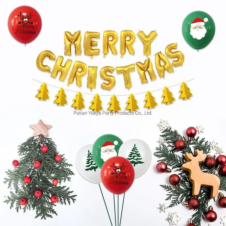 Merry Christmas Banner 3D Tree Garland Bunting Paper Lantern Foil Latex Balloon Decoration Set Party Supplies