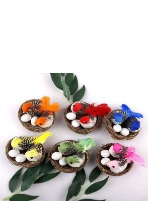 Artifical Decoration Easter Birds Nest with 3 Colorful Easter Eggs 2 Birds