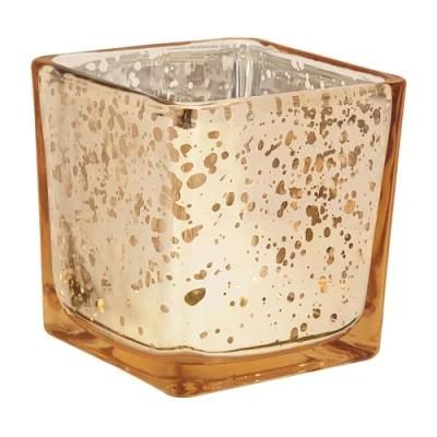 Hot Sale Gold Mercury Square Candle Glass Jar for Wedding Decoration