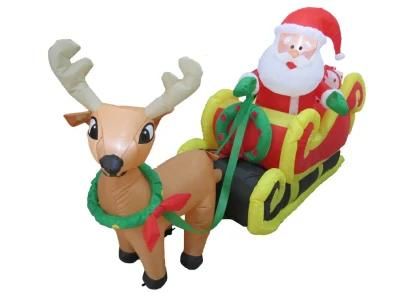 7FT Christmas Inflatable Outdoor Deer Cart with Santa, Yard Decoration with Lights