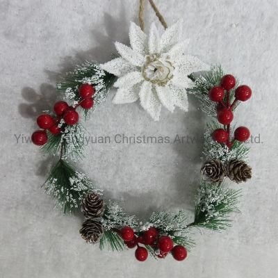 Christmas Pine Needle Wreath with Flowers for Holiday Wedding Party Decoration Supplies Hook Ornament Craft Gifts