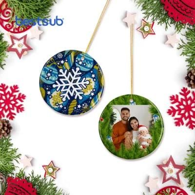 Bestsub Sublimation 3&quot; Round Ceramic Christmas Tree Decoration Ornaments Gift