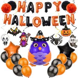 Halloween Theme Party Decoration Ghost Pumpkin Happy Halloween Letter Banner Balloons