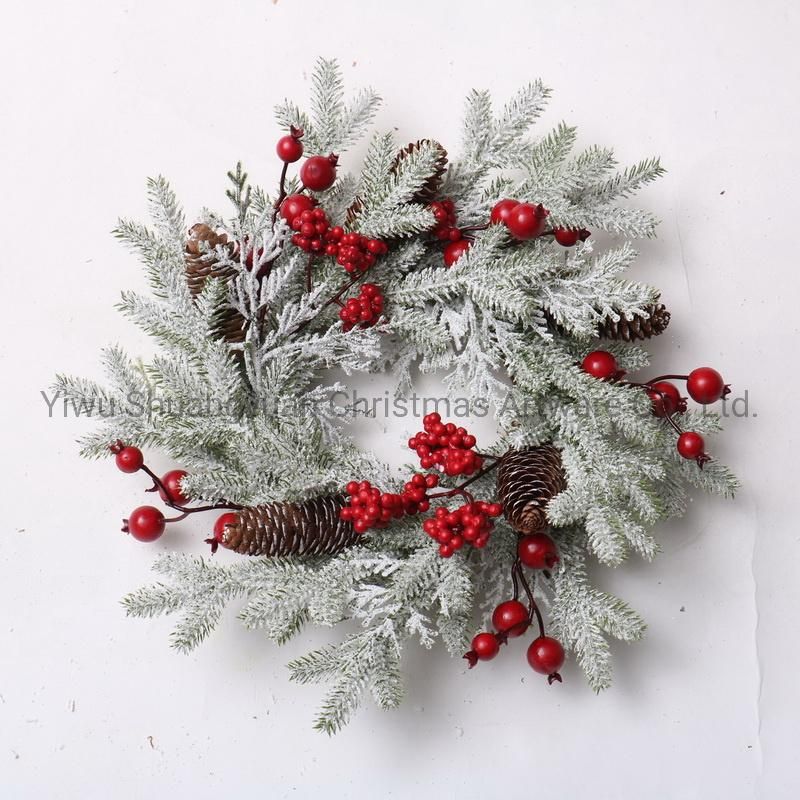 40cm PVC Artificial Christmas Wreath with Flower Leaf Pinecone Red Berry