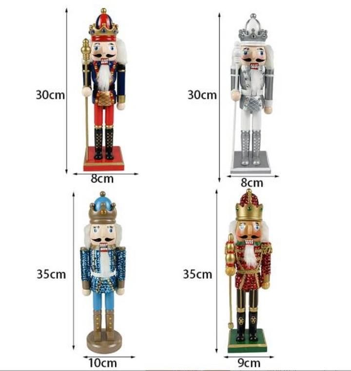 2022 Wholesale Christmas Decorations Wooden Candy Series Nutcracker King Soldier 35cm Set of Three Desktop Decoration Nutcracker