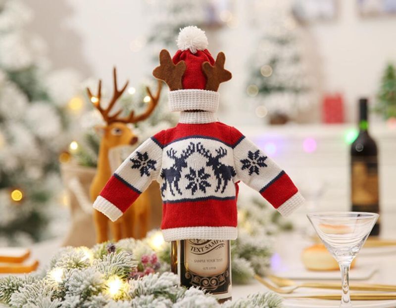 Hot Sale Christmas Decoration Knit Red Wine Bottle Cover Decoration