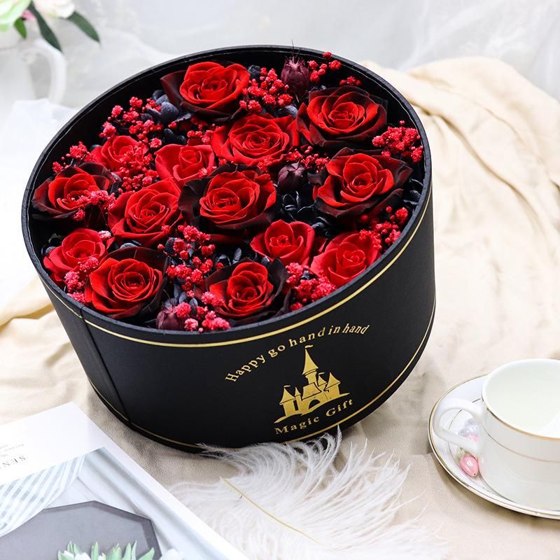 2018 New Design Romantic Valentines′ Day Gift Preserved Roses Flower in Round Gift Box for Wife or Girlfriend