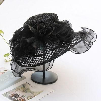 Luxury Ruffle Brim Floral Party Wedding Organza Hat Caps