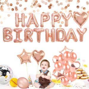 Happy Birthday Letter Foil Balloons Rose Gold Women Party Decoration