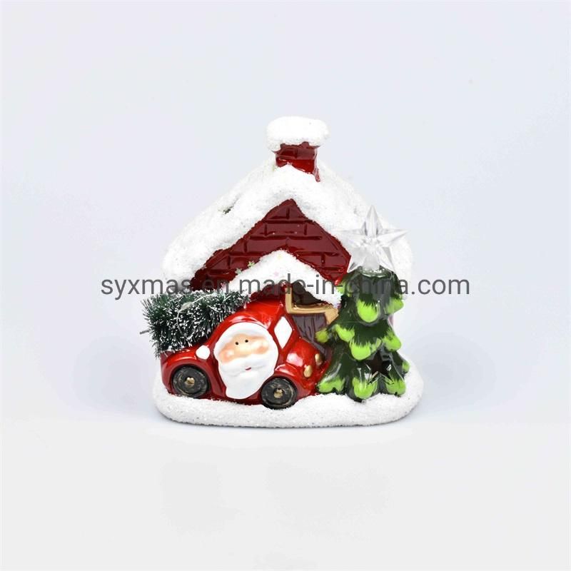 Hot Sale Light up House Shaped Ceramic Christmas Decorations