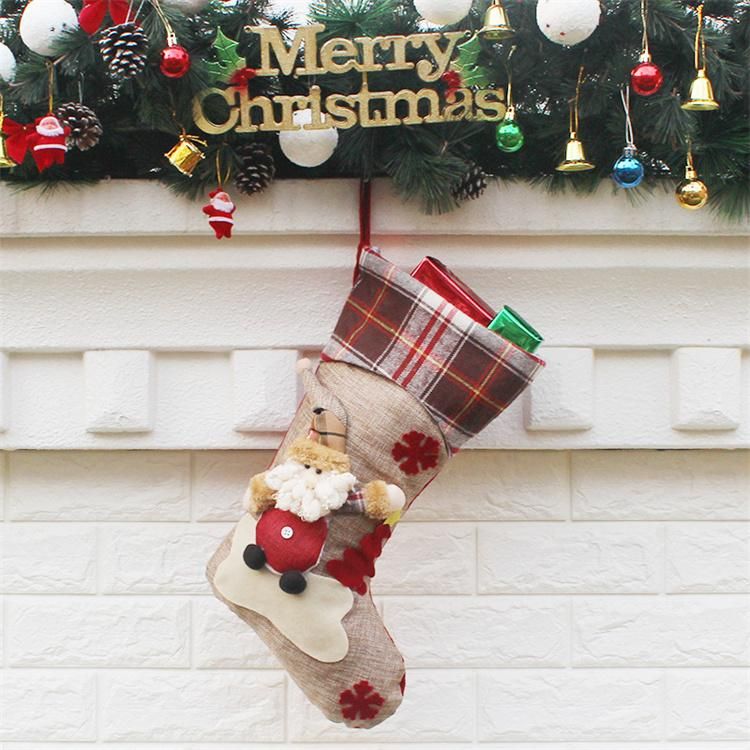 Wholesale Cotton Christmas Decorations New Year Gifts Santa Snowman Elk Socks Christmas Gift Bag for Kids