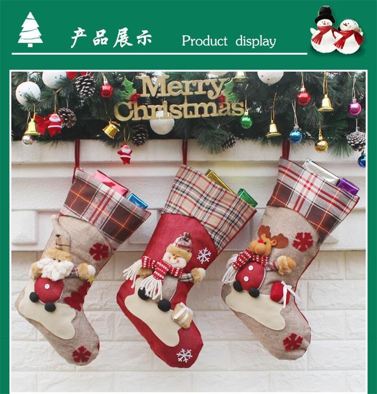 Wholesale Cotton Christmas Decorations New Year Gifts Santa Snowman Elk Socks Christmas Gift Bag for Kids