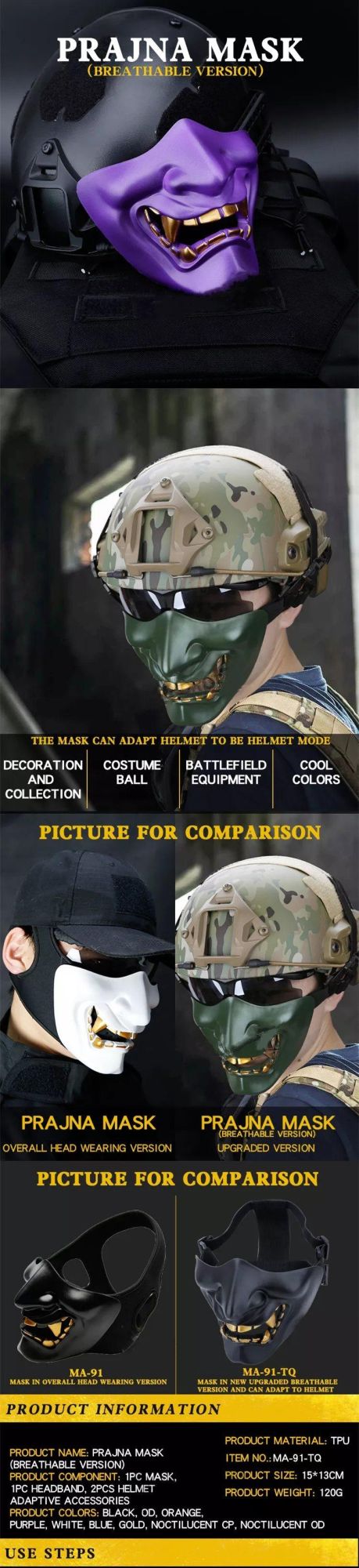 Hot Sale Festival Laugh Prajna Tactical Mask Cos Paintball Devil Horror Half Face Mask