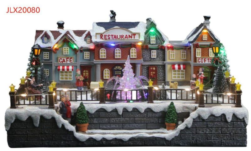 Fiber Optic Animated Lighted Winter Snow Christmas Village Holiday Indoor Decor for Home with Moving Couple and Train