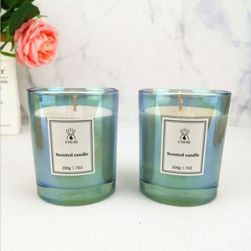 Vss Wholesale Iridescent Cylinder Glass Candles Jar with Soy Wax