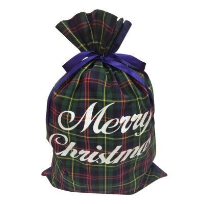 Christmas Blanks Drawstring Gift Bags Cheap Plaid Small Santa Sack