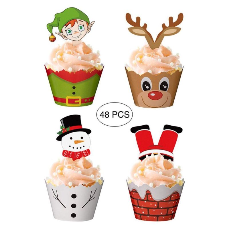 Christmas Cupcake Toppers Wrappers Party Supplies Favors
