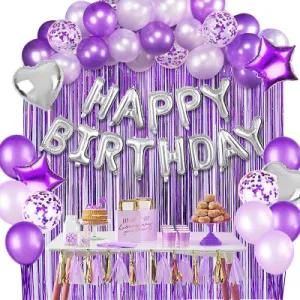 Purple Rain Silk Curtain Children&prime; S Happy Birthday Aluminum Film Balloon Decorations